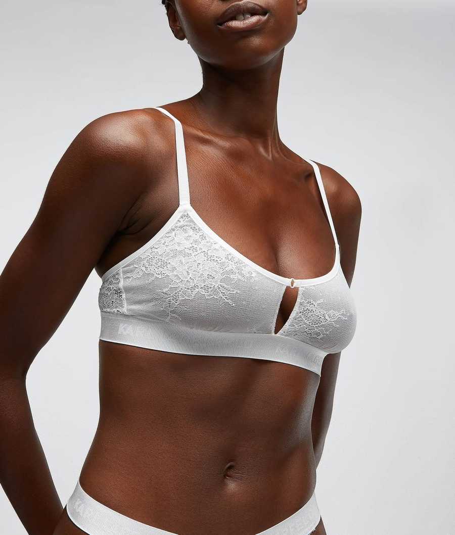 White Women\'s Karl Lagerfeld Keyhole Lace Bralette Underwear | AE068IQFJ