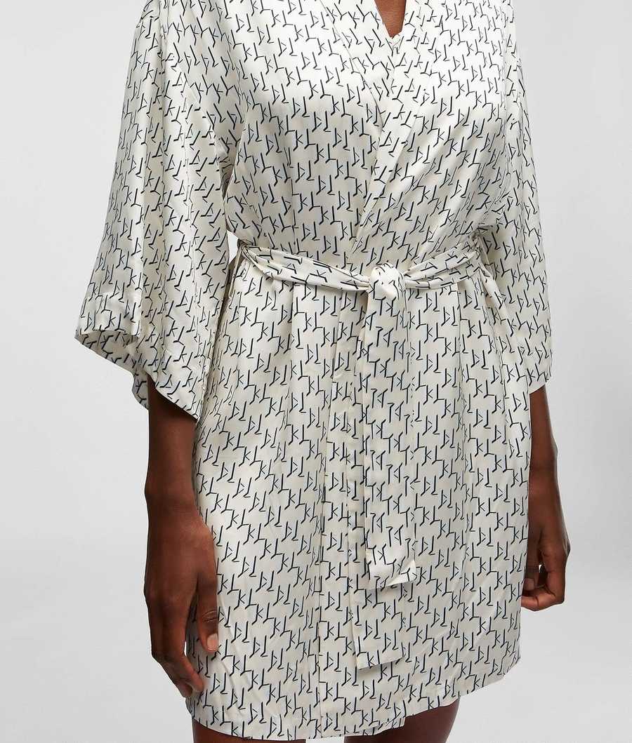 White Women's Karl Lagerfeld Kl Monogram Kimono Loungewear | AE062LAVS