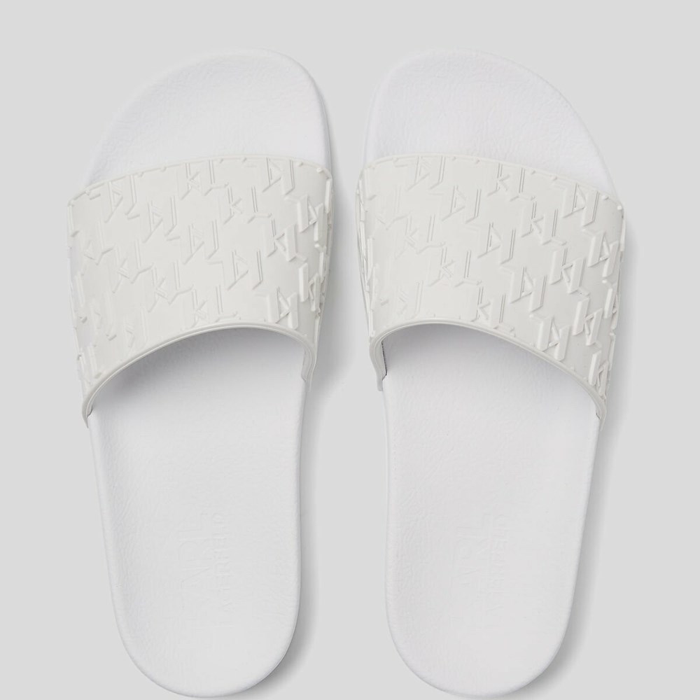 White Women's Karl Lagerfeld Kondo Kl Monogram Slide Sandals & Flats | AE429RWED