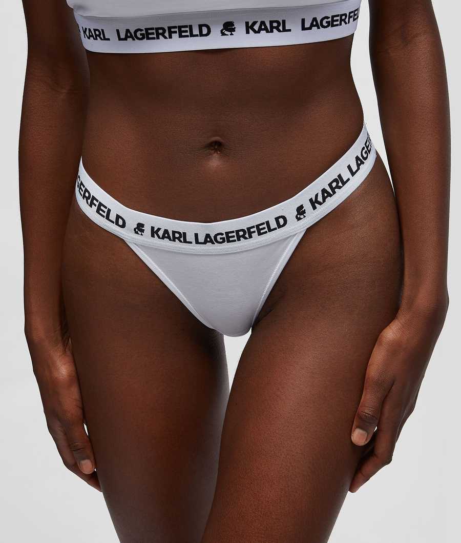 White Women's Karl Lagerfeld Logo Brazilian Briefs - 2 Pack Underwear | AE512DFIZ