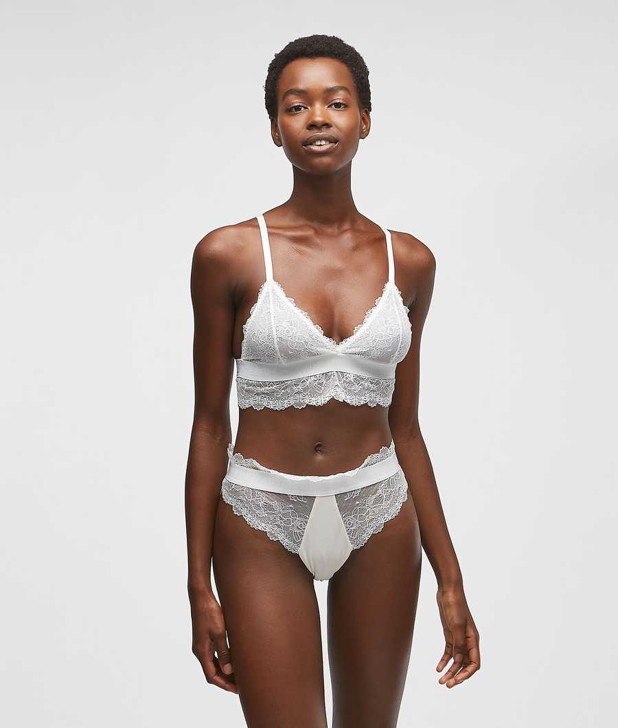 White Women's Karl Lagerfeld Longline Lace Triangle Bra Underwear | AE804YTEN