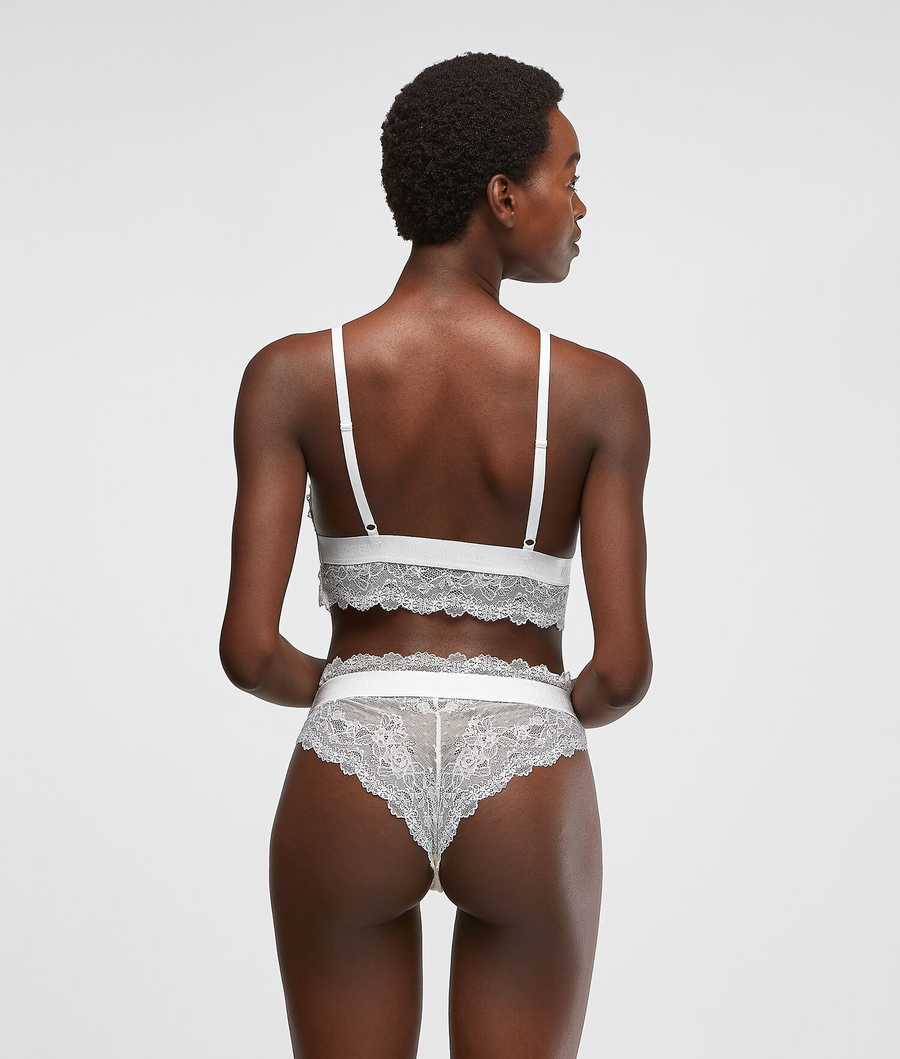 White Women's Karl Lagerfeld Longline Lace Triangle Bra Underwear | AE804YTEN