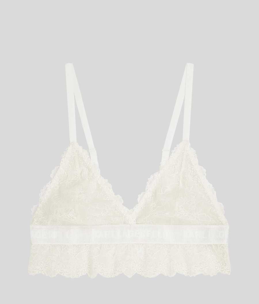 White Women\'s Karl Lagerfeld Longline Lace Triangle Bra Underwear | AE804YTEN