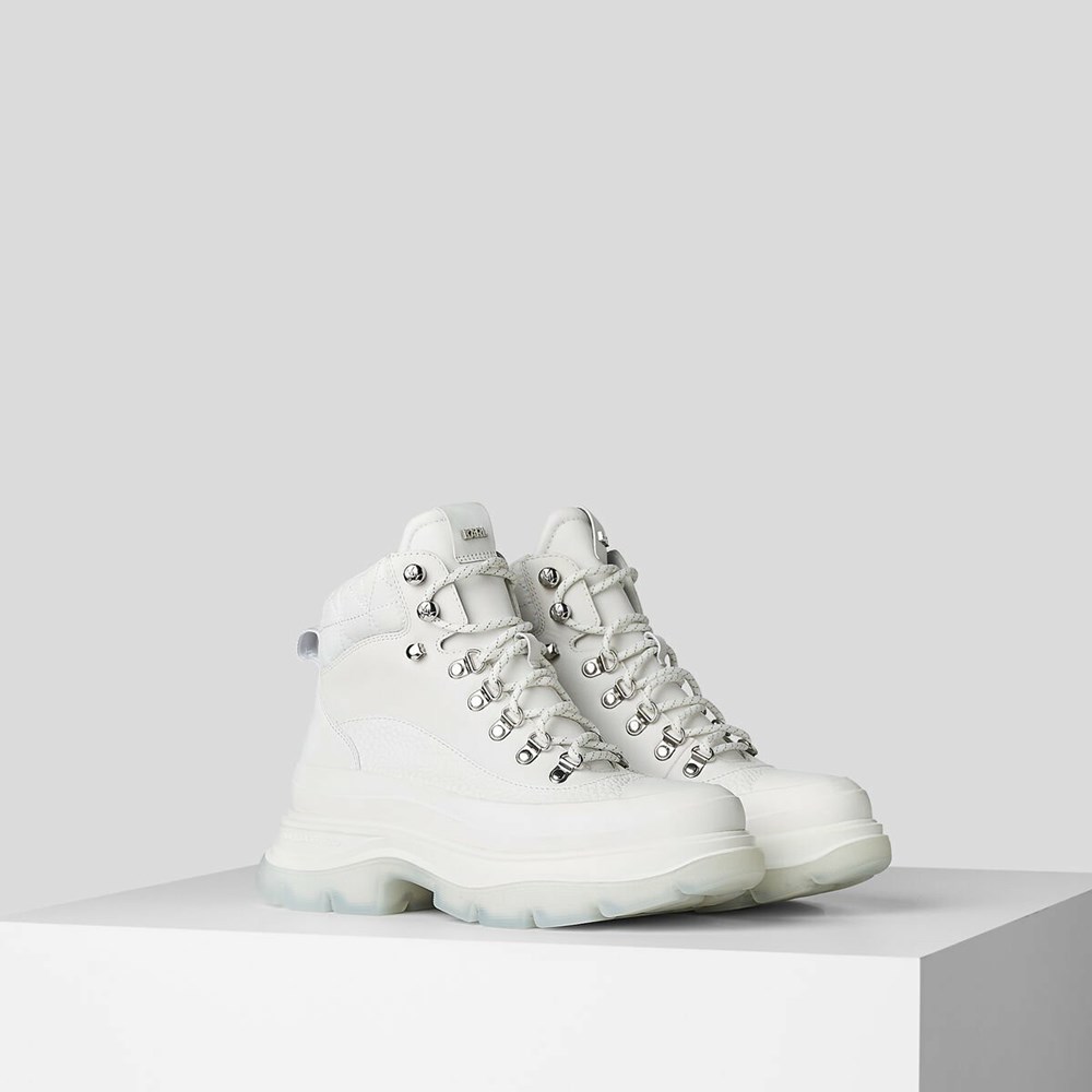 White Women's Karl Lagerfeld Luna Hiker Lace Boots | AE075IKFJ