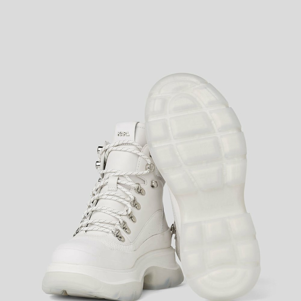 White Women's Karl Lagerfeld Luna Hiker Lace Boots | AE075IKFJ