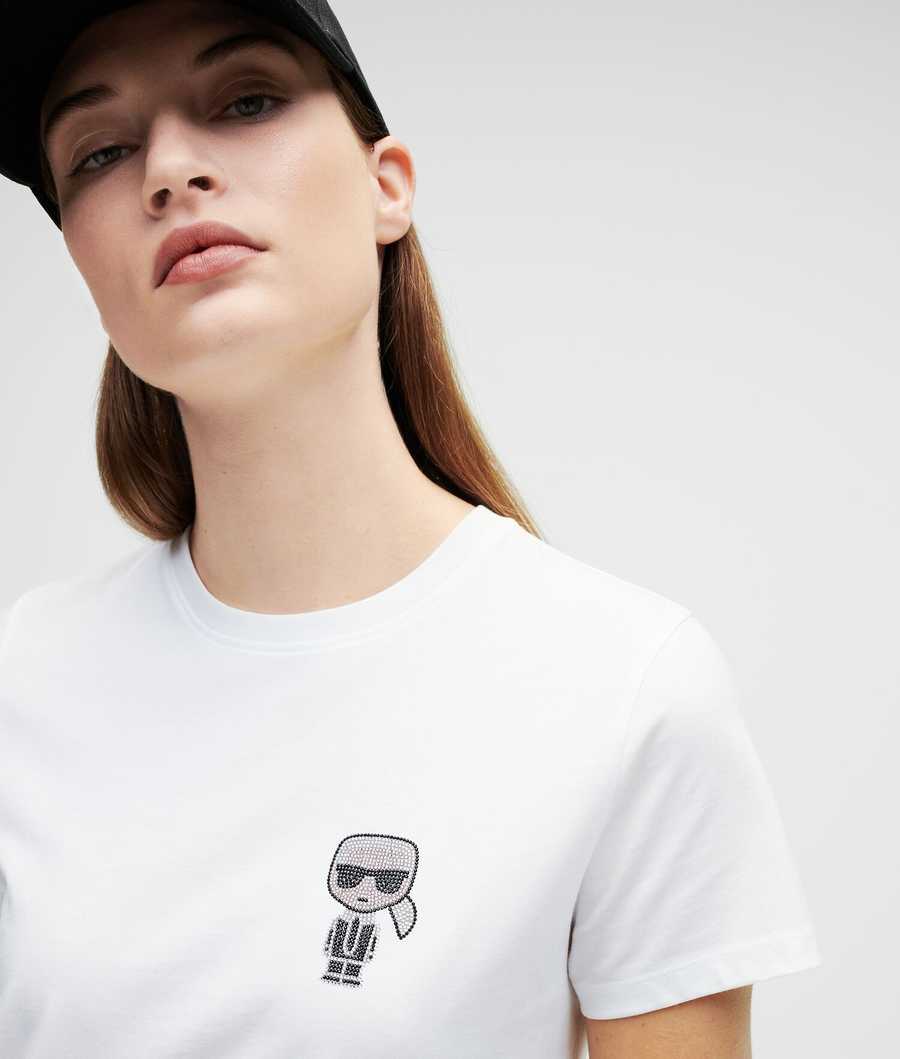 White Women's Karl Lagerfeld Mini Ikonik Karl Rhinestone T-Shirts | AE546NEHW