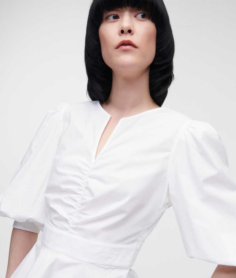 White Women's Karl Lagerfeld Poplin With Peplum Hem Blouses | AE695PHRL