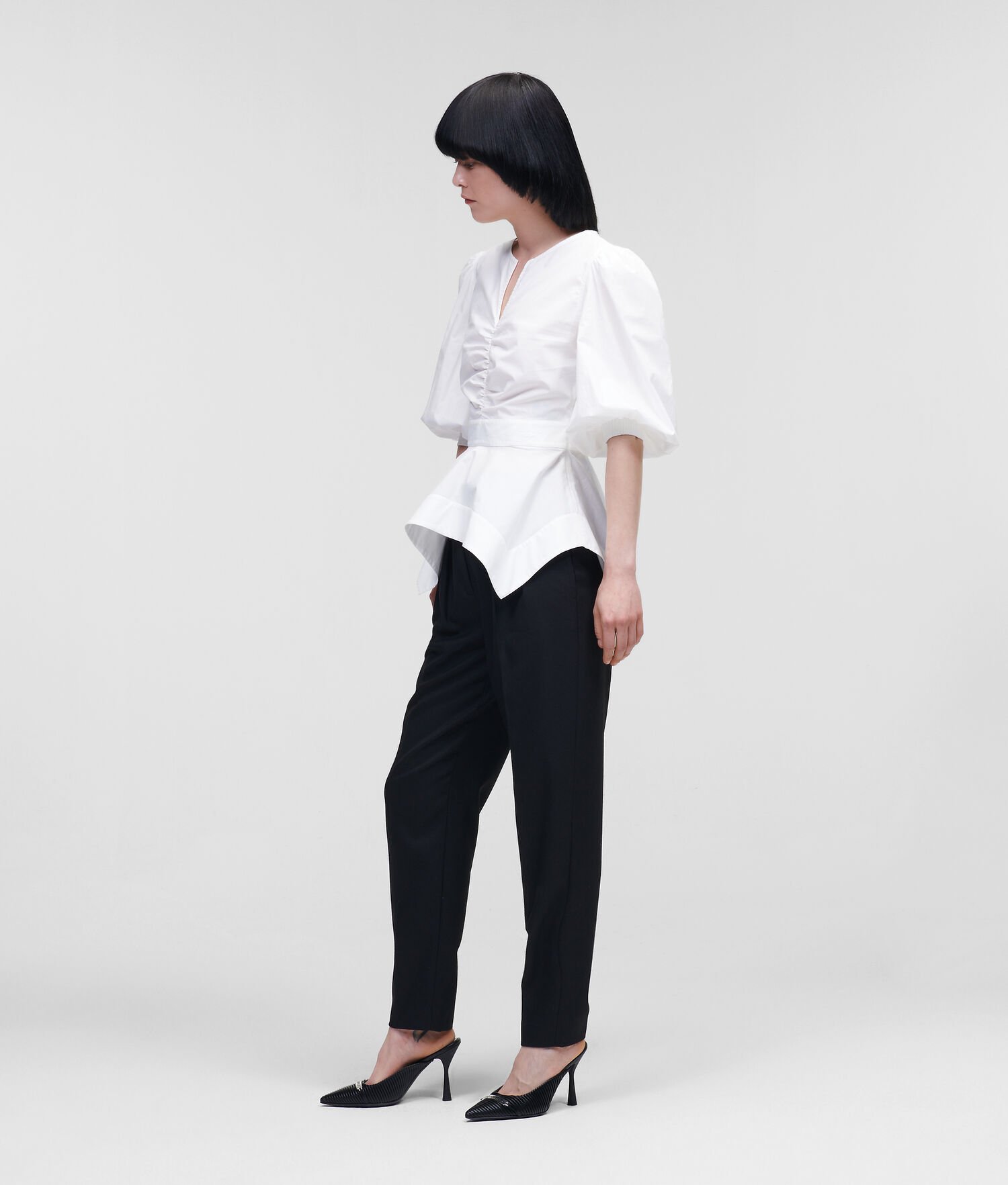 White Women's Karl Lagerfeld Poplin With Peplum Hem Blouses | AE695PHRL