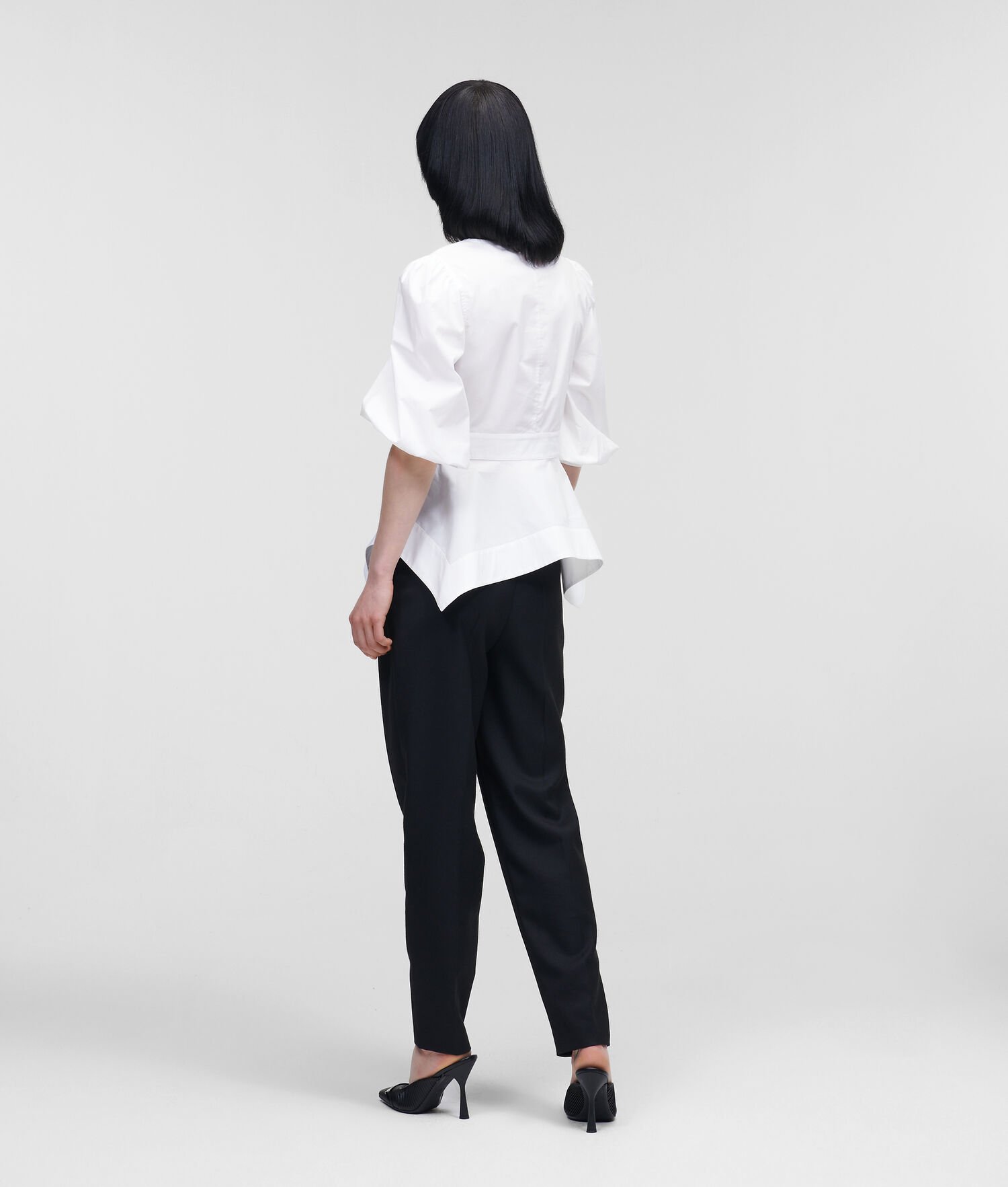 White Women's Karl Lagerfeld Poplin With Peplum Hem Blouses | AE695PHRL