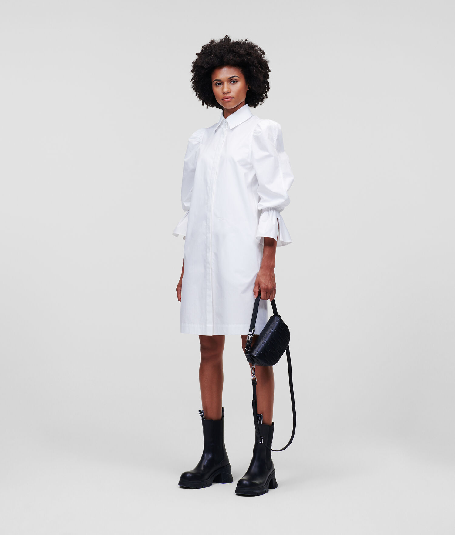 White Women's Karl Lagerfeld Puff-sleeve Poplin Dresses | AE435BCKE