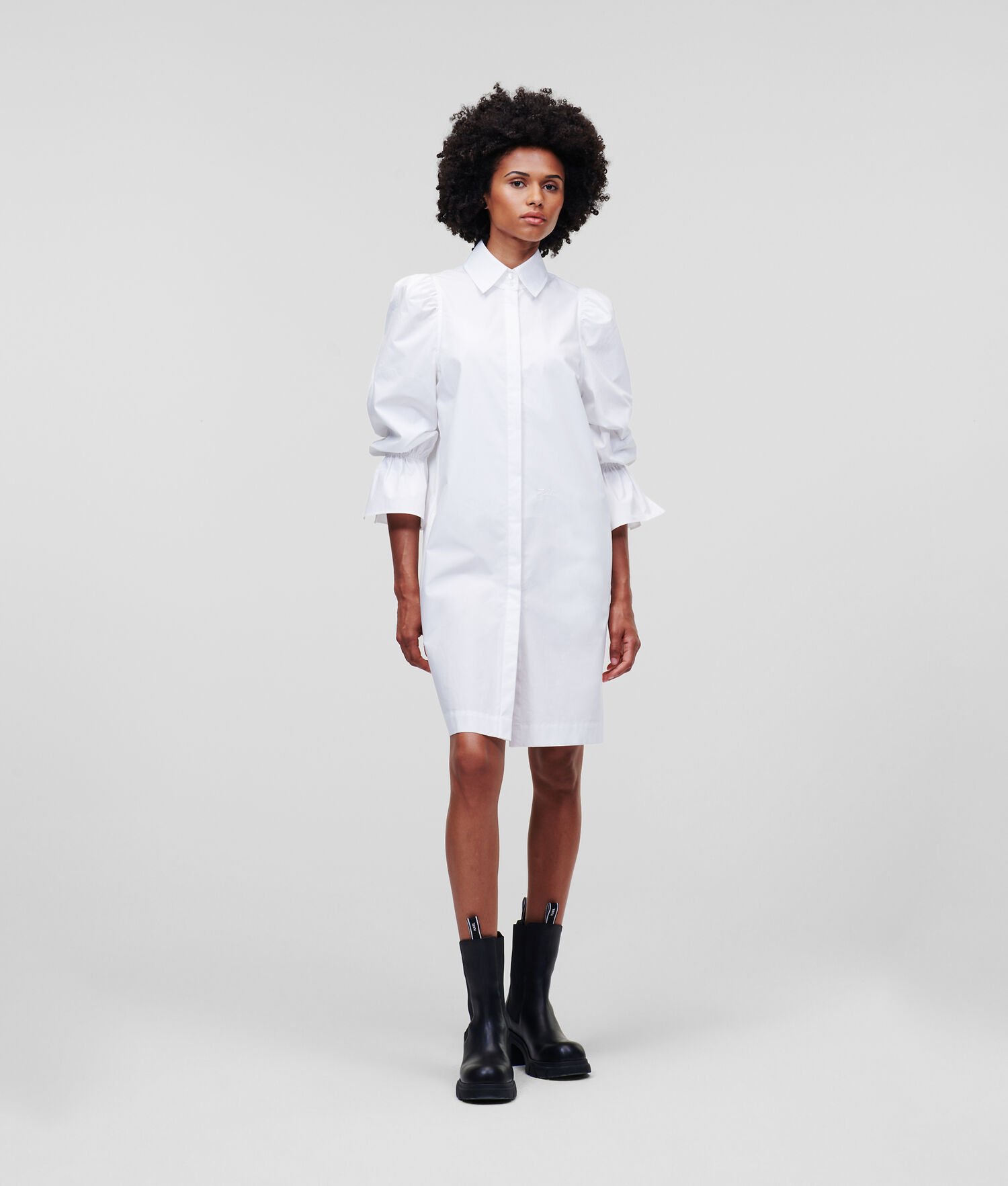 White Women\'s Karl Lagerfeld Puff-sleeve Poplin Dresses | AE435BCKE