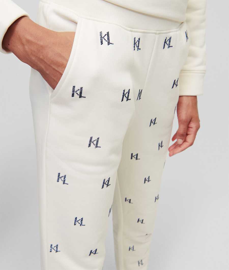 White Women's Karl Lagerfeld Rhinestone Kl Monogram Sweatpants | AE956BRQV