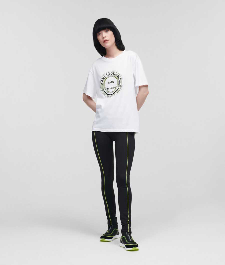 White Women's Karl Lagerfeld Rue St-guillaume Circle Logo T-Shirts | AE792SFJU