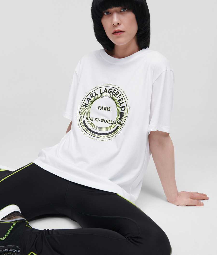 White Women\'s Karl Lagerfeld Rue St-guillaume Circle Logo T-Shirts | AE792SFJU