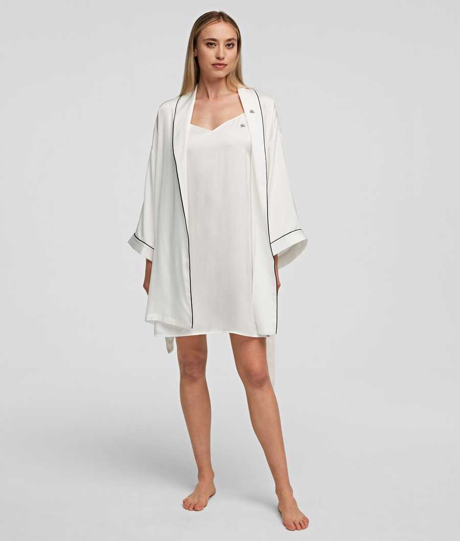 White Women's Karl Lagerfeld Satin Kimono Loungewear | AE571IBPQ