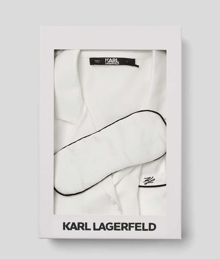 White Women's Karl Lagerfeld Satin Pajama Gift Set Sleepwear | AE150MSAE