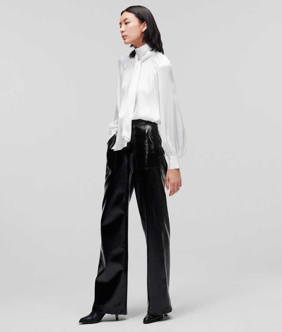 White Women's Karl Lagerfeld Silk-blend With Bow Tie Blouses | AE531IEMB