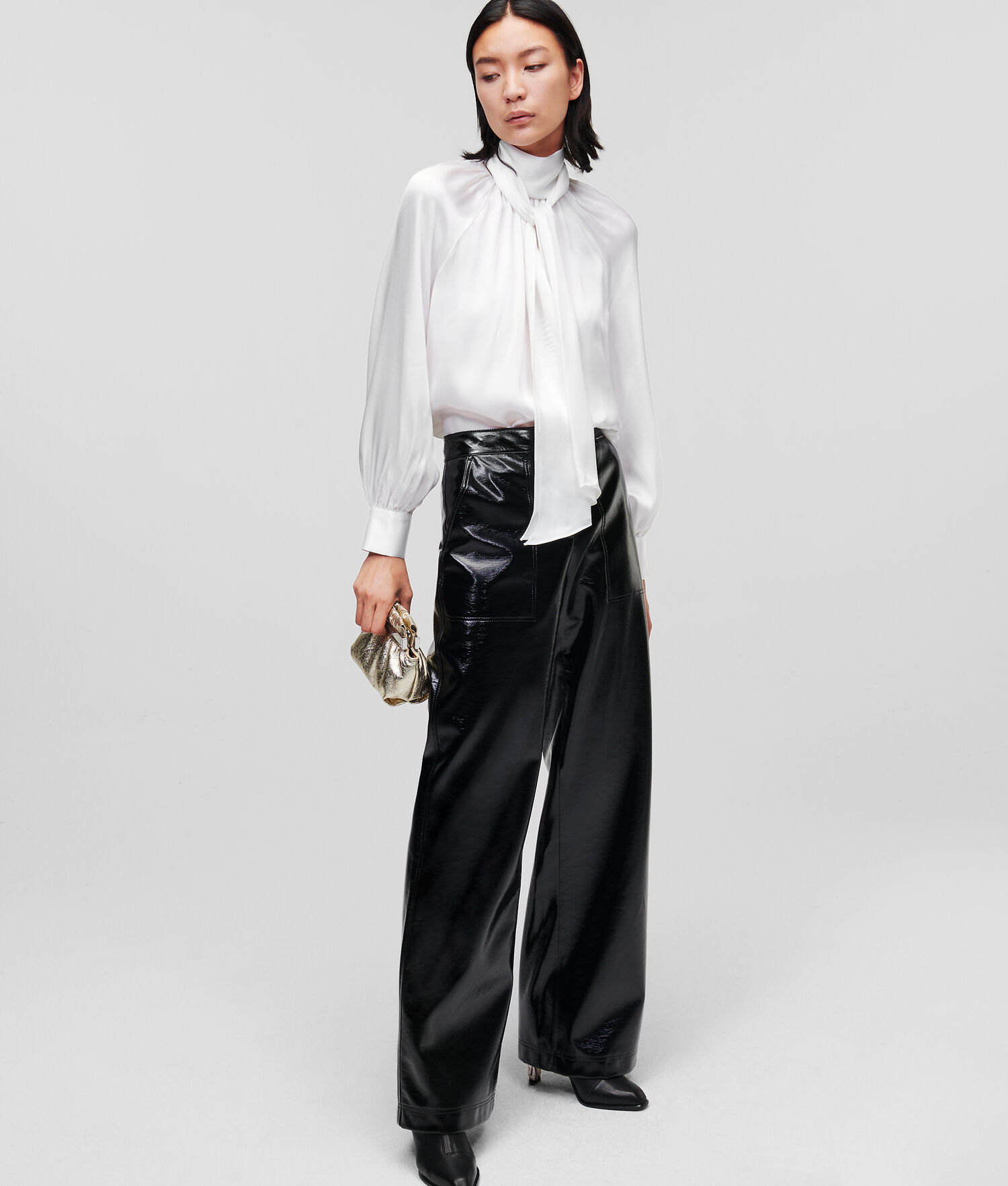 White Women's Karl Lagerfeld Silk-blend With Bow Tie Blouses | AE531IEMB