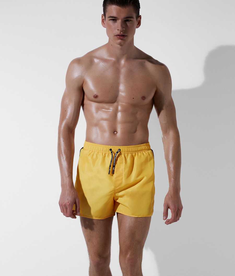 Yellow Men's Karl Lagerfeld Karl Logo Tape Board Shorts Beachwear | AE231DUEB