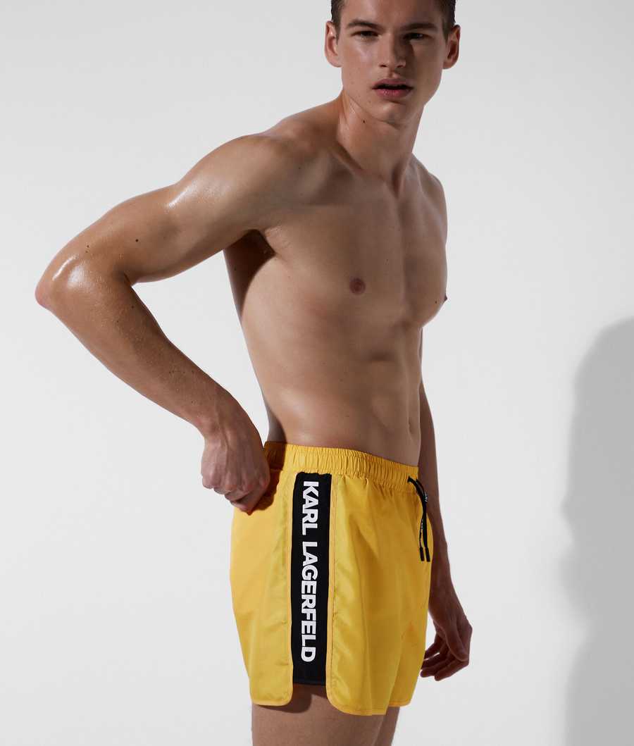 Yellow Men's Karl Lagerfeld Karl Logo Tape Board Shorts Beachwear | AE231DUEB