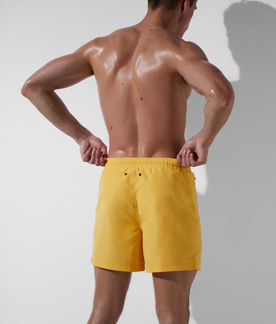 Yellow Men's Karl Lagerfeld Tonal Diagonal Karl Logo Board Shorts Beachwear | AE978MGTL