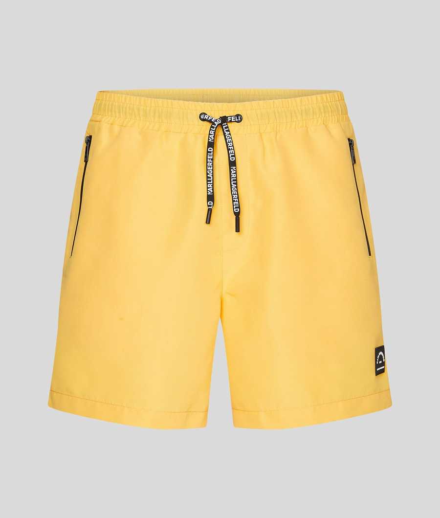 Yellow Men\'s Karl Lagerfeld Tonal Diagonal Karl Logo Board Shorts Beachwear | AE978MGTL